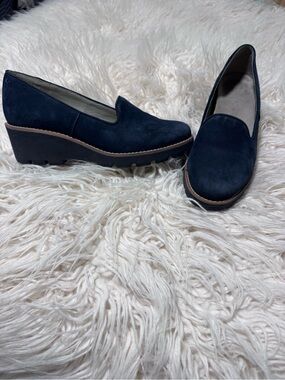 Vionic Willa Wedge Size 8 Blue Suede Leather Comfort Heel Shoes